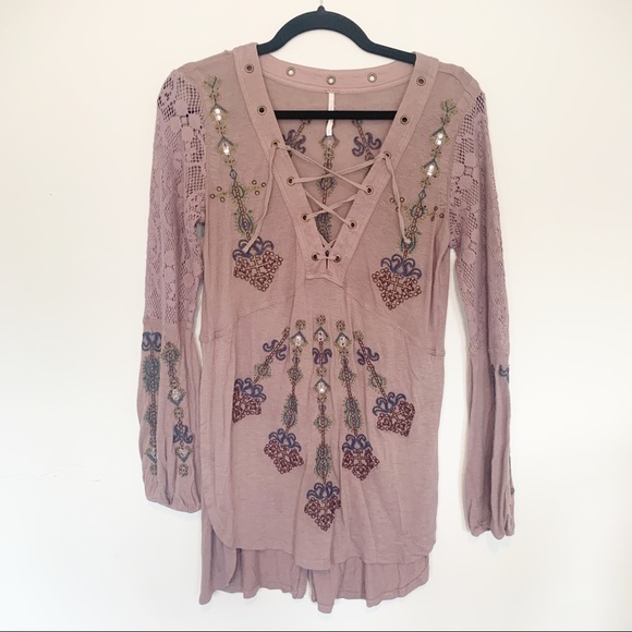 Free People Charlie Lace Up Tunic Top S - Picture 3 of 8